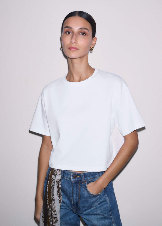 White Relaxed Cropped T-Shirt | ME+EM
