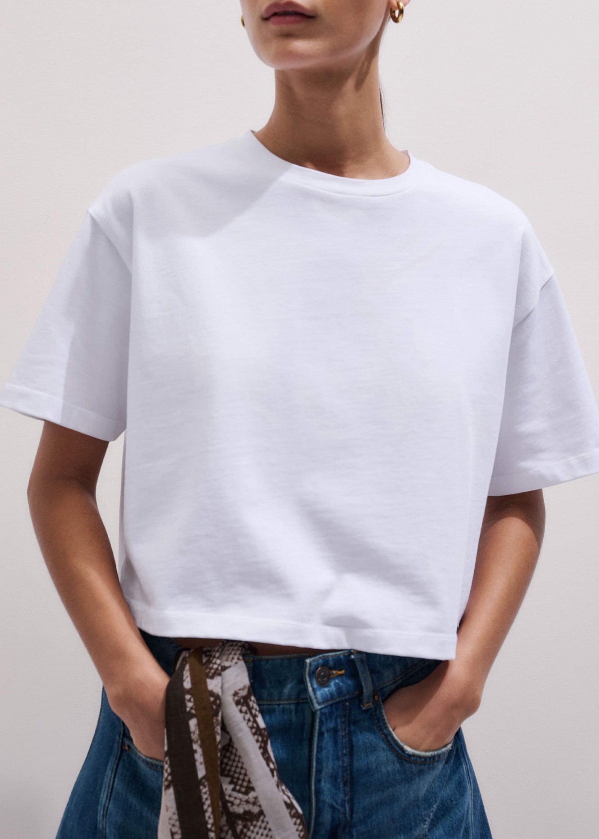 White Relaxed Cropped T-Shirt | ME+EM