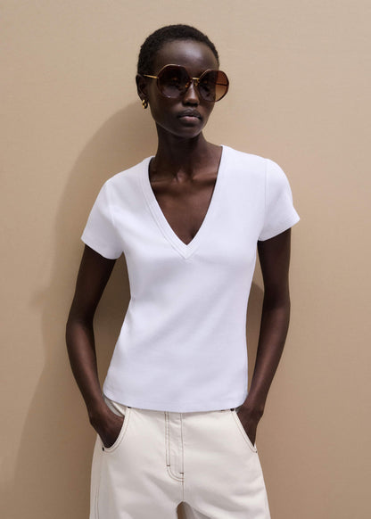 White Ultimate Fitted Rib V-Neck Tee | ME+EM
