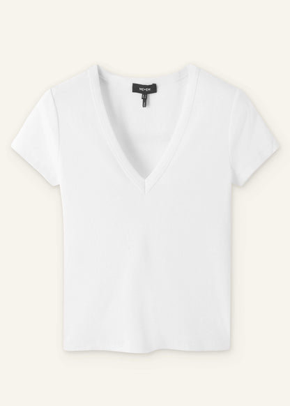 White Ultimate Fitted Rib V-Neck Tee | ME+EM