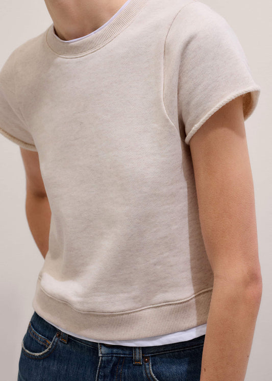 Oatmeal Double Layer Short Sleeve Sweatshirt | ME+EM