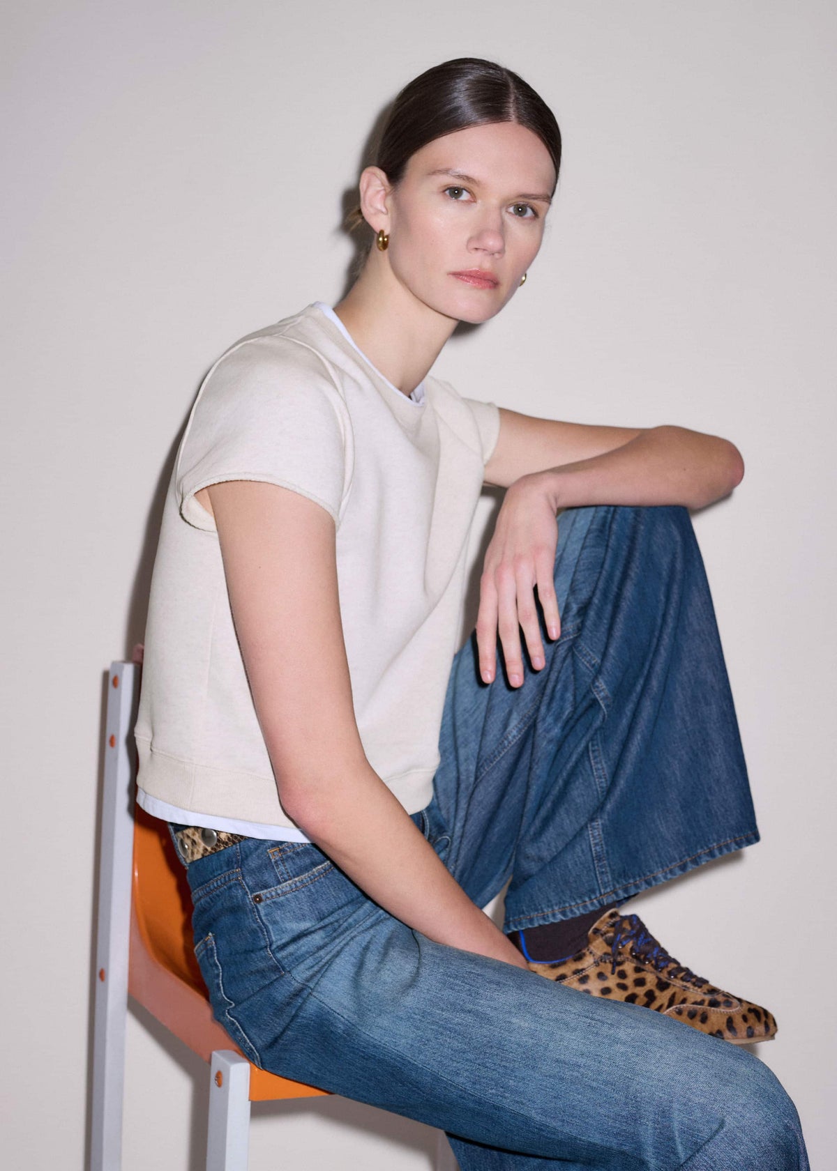 Oatmeal Double Layer Short Sleeve Sweatshirt | ME+EM