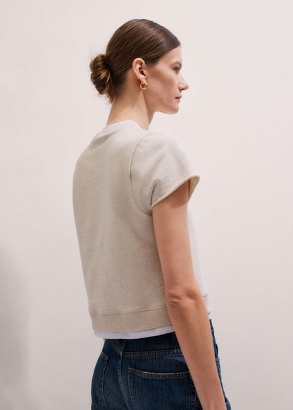 Oatmeal Double Layer Short Sleeve Sweatshirt | ME+EM