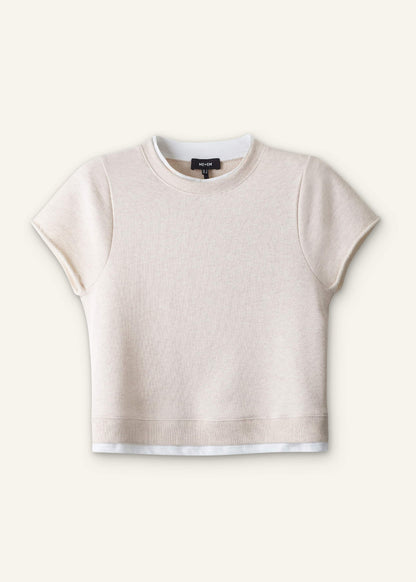Oatmeal Double Layer Short Sleeve Sweatshirt | ME+EM