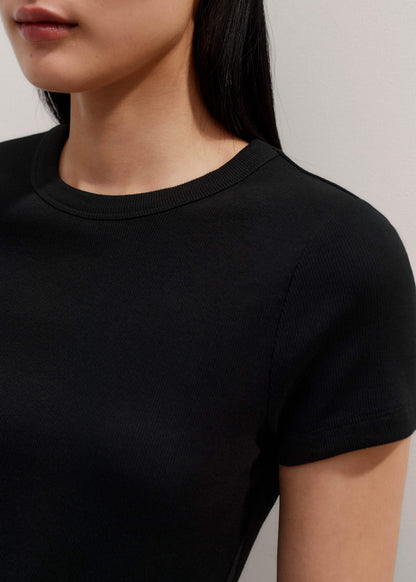 Black Ultimate Fitted Rib Crew Neck Tee | ME+EM