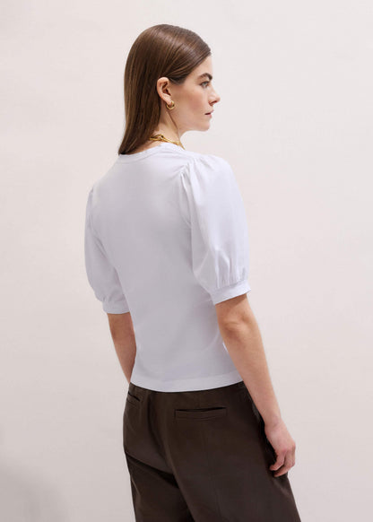 White Feminine Sleeve V-Neck Tee | ME+EM
