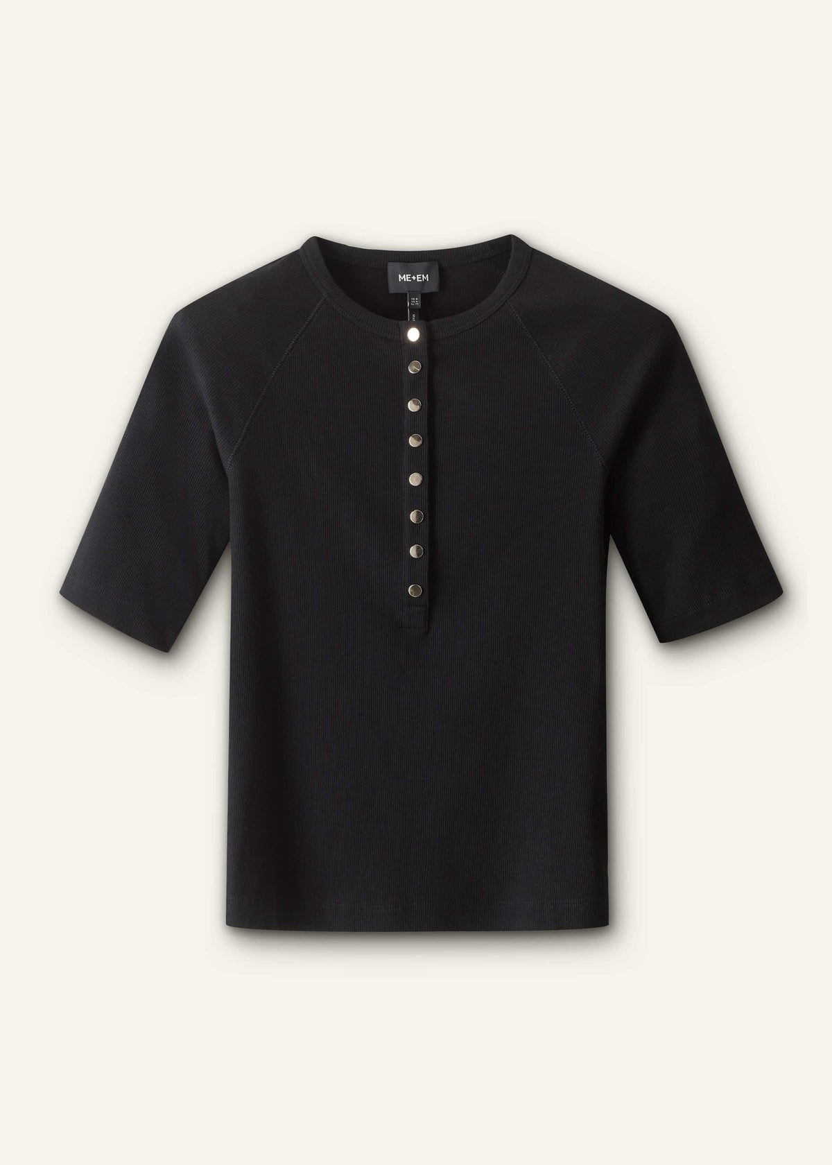 Black Short Sleeve Henley Top | ME+EM