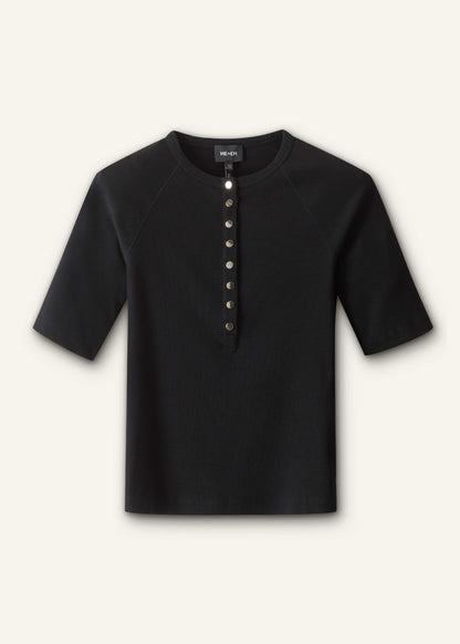 Black Short Sleeve Henley Top | ME+EM