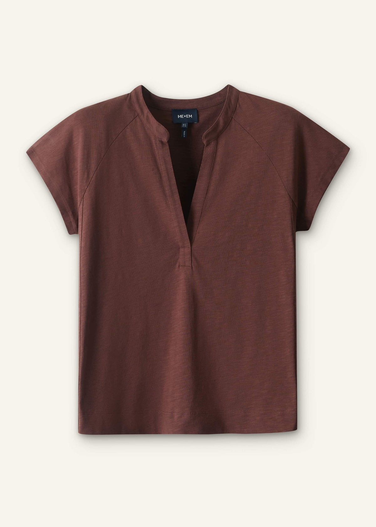 Cinnamon Open Placket V-Neck Swing Top | ME+EM