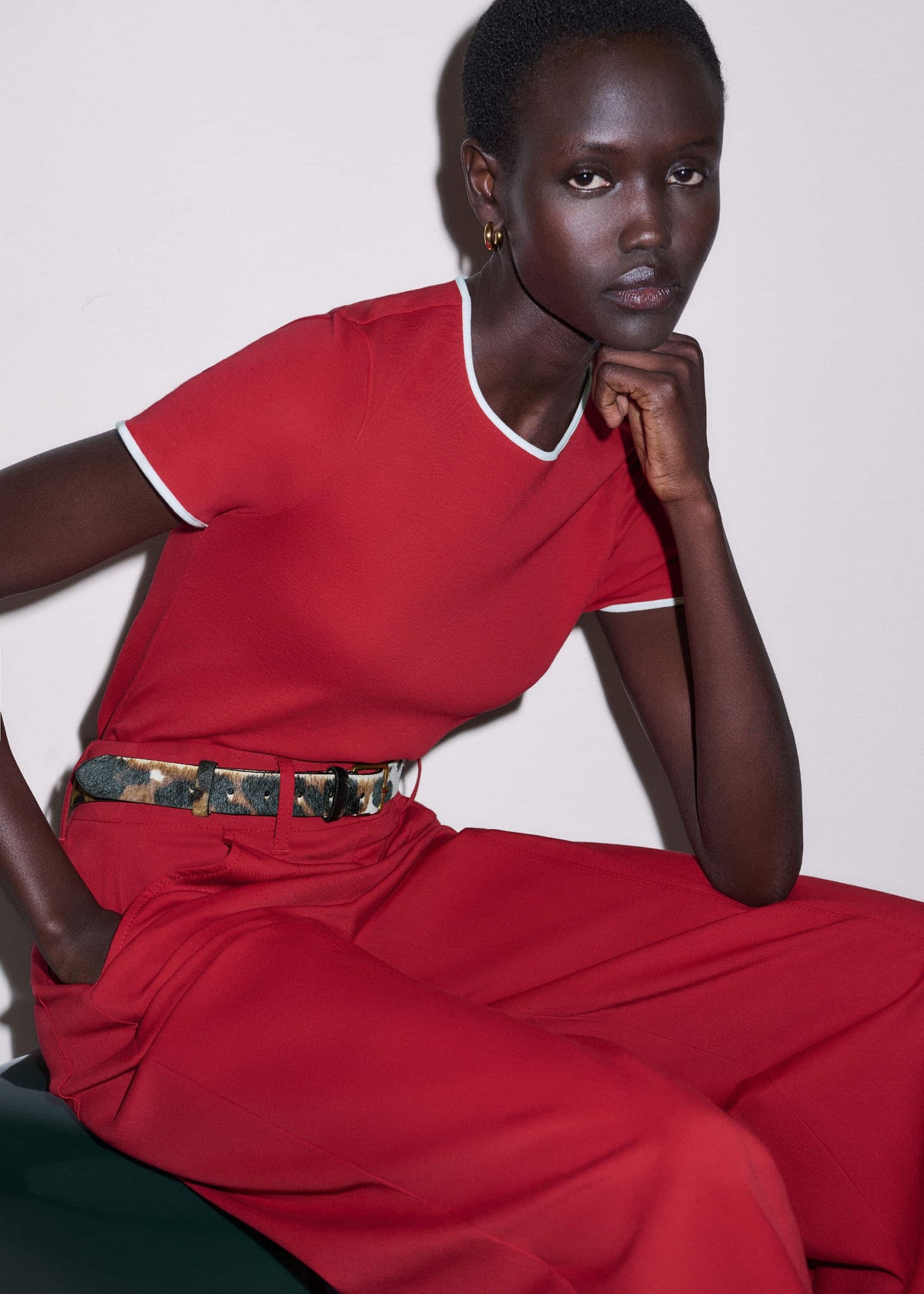 Red Contrast Trim Slim Tee | ME+EM