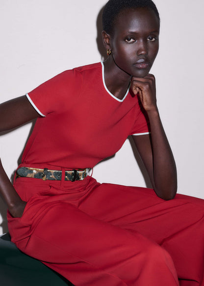 Red Contrast Trim Slim Tee | ME+EM