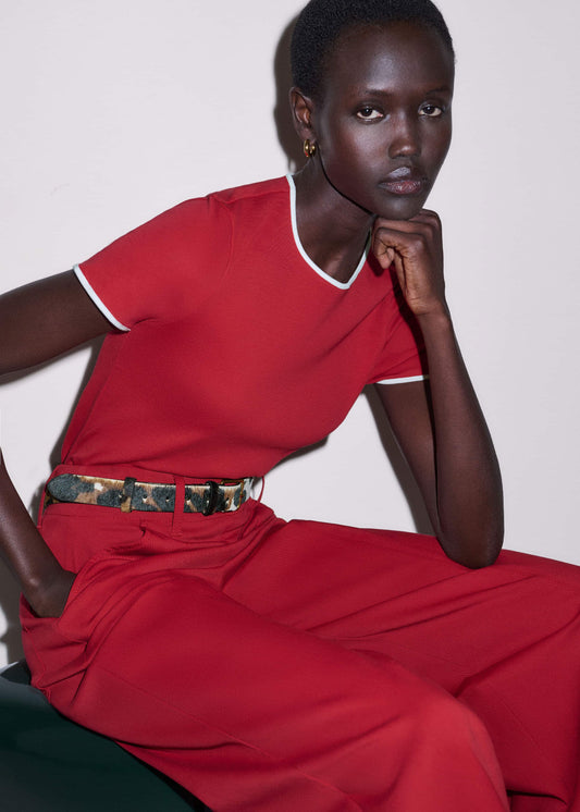 Red Contrast Trim Slim Tee | ME+EM