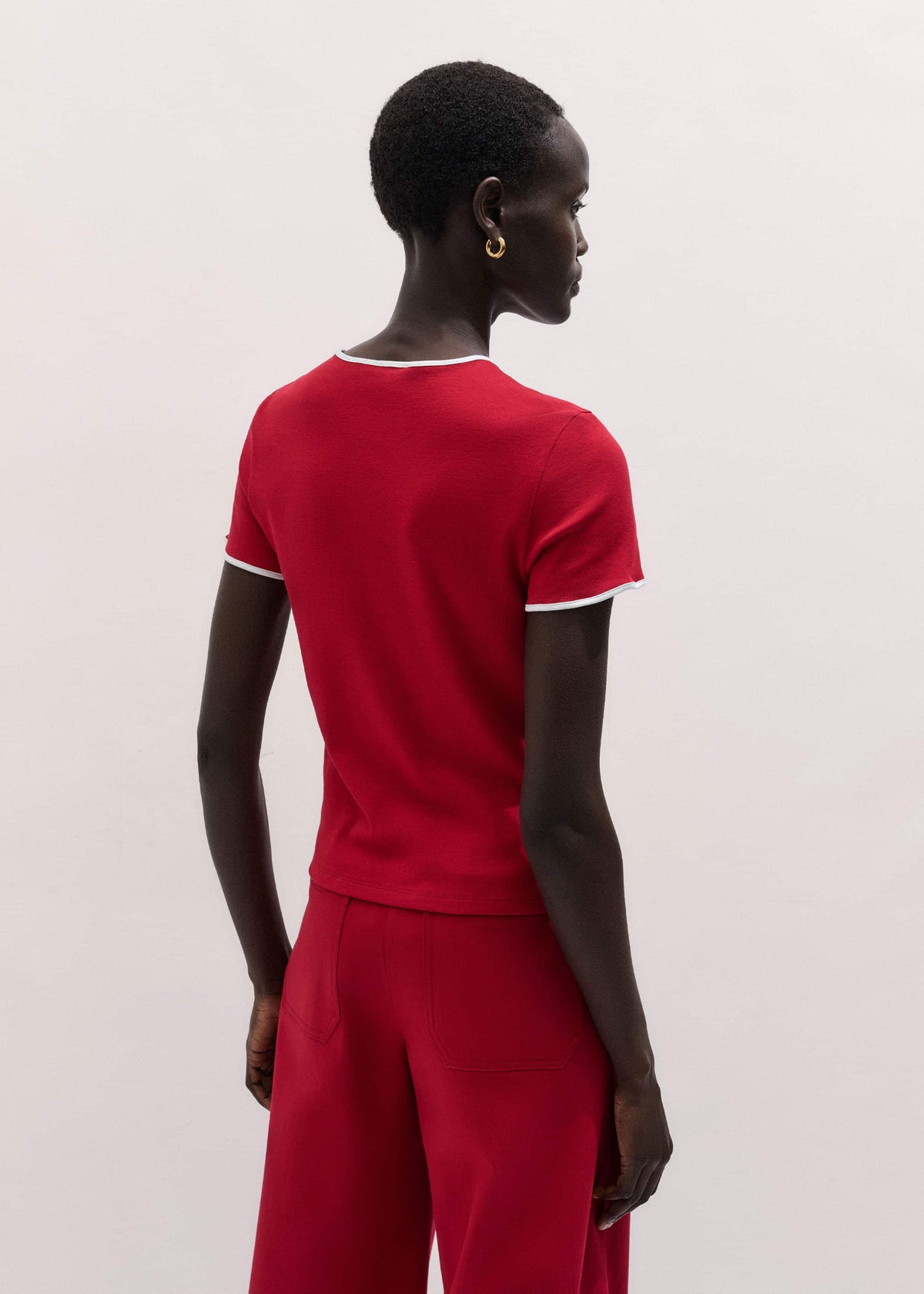 Red Contrast Trim Slim Tee | ME+EM