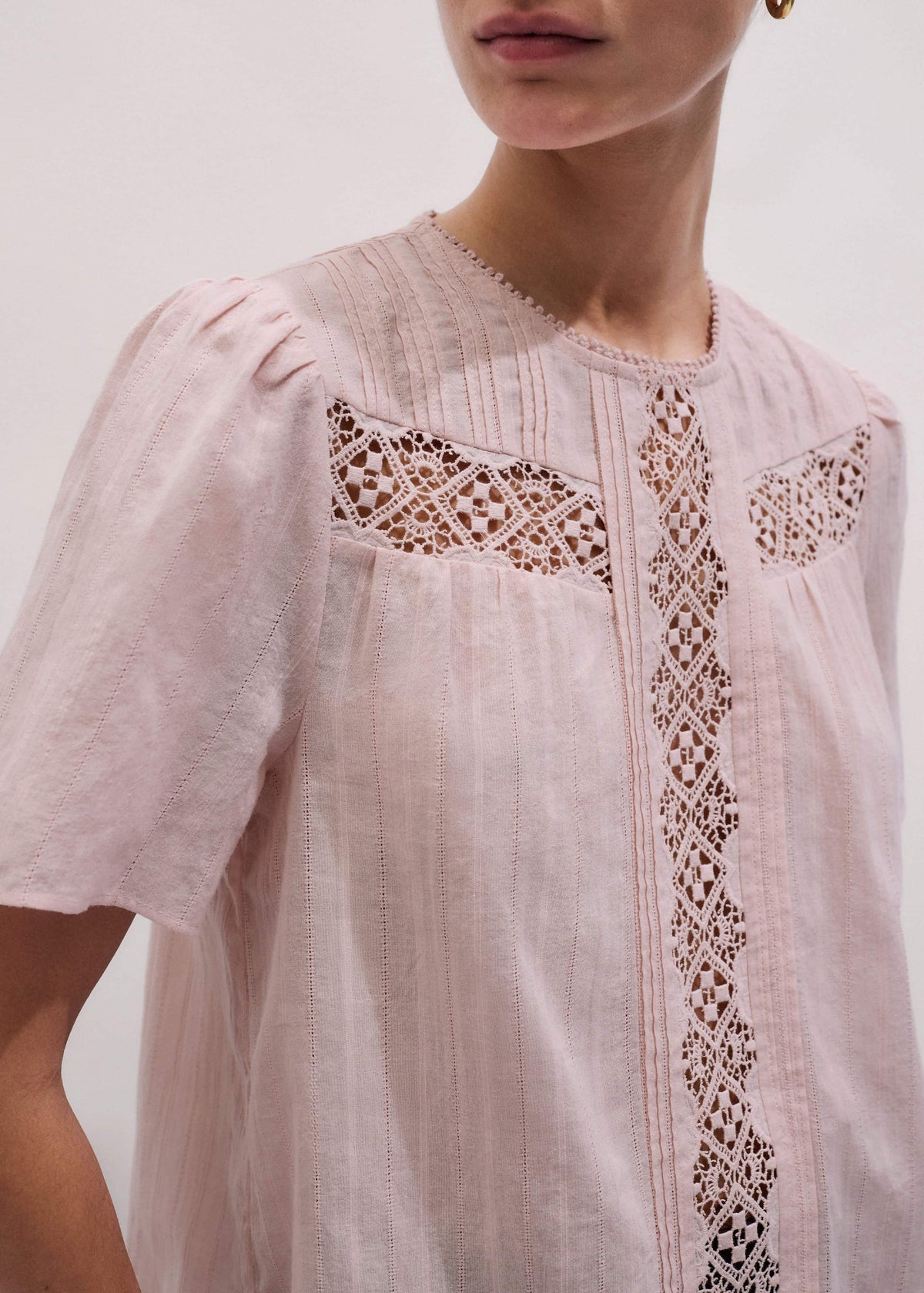 Pink Embroidered Cutout Tee | ME+EM