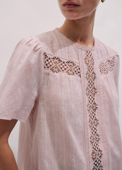Pink Embroidered Cutout Tee | ME+EM