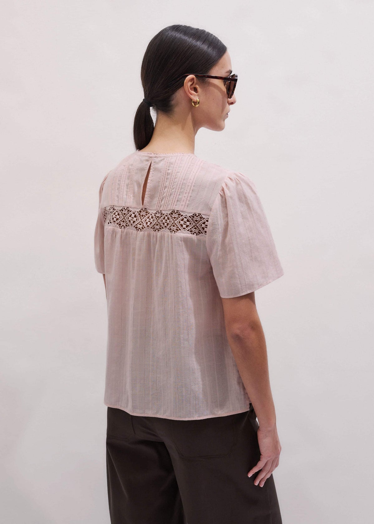 Pink Embroidered Cutout Tee | ME+EM