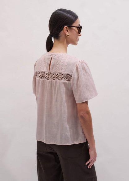 Pink Embroidered Cutout Tee | ME+EM