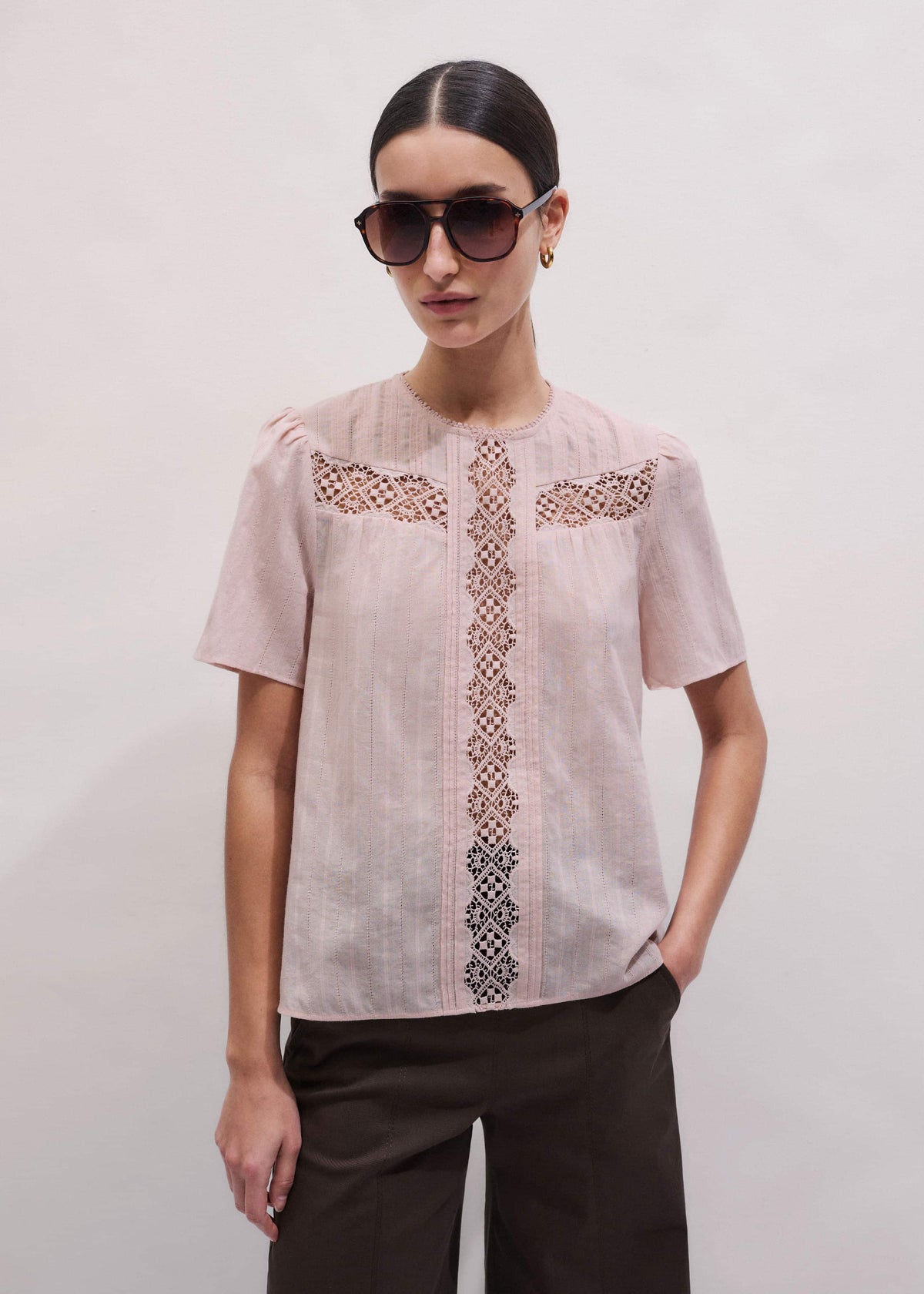 Pink Embroidered Cutout Tee | ME+EM