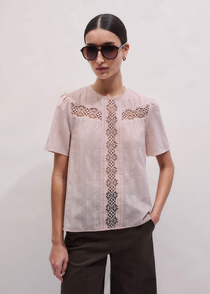 Pink Embroidered Cutout Tee | ME+EM