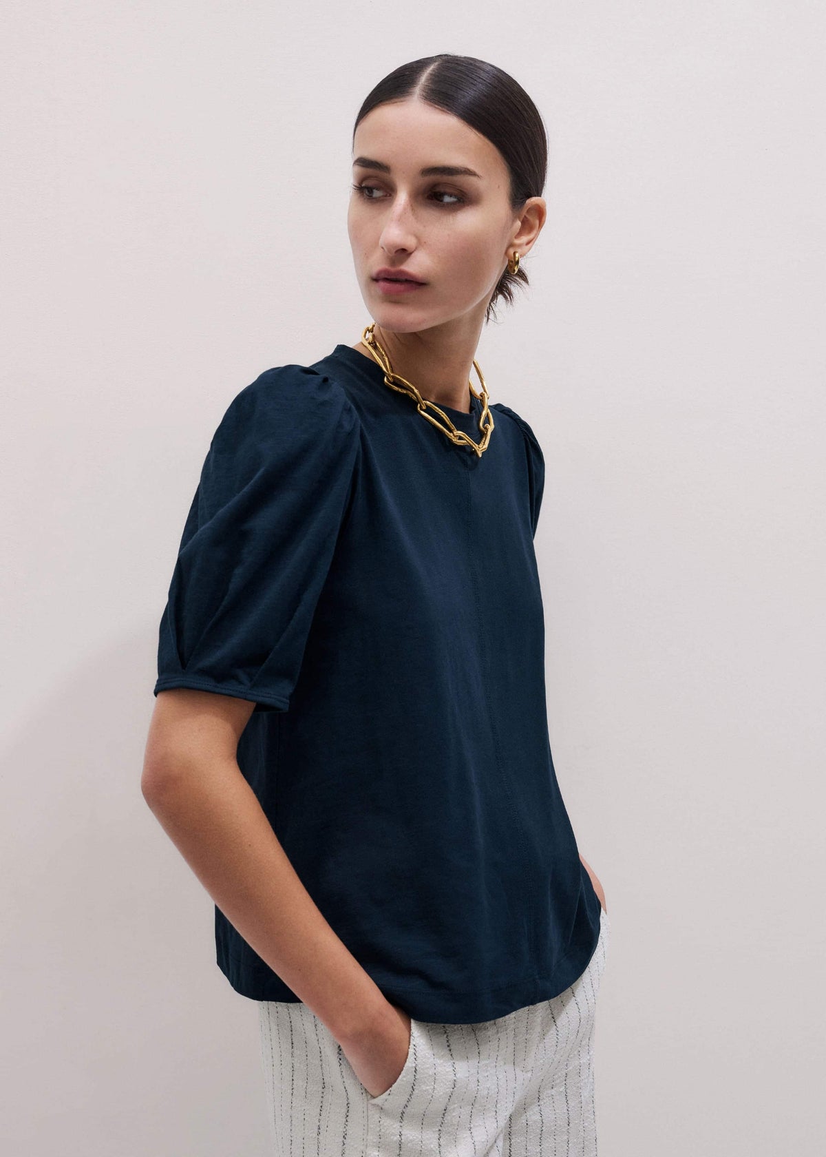 Navy Feminine Sleeve Swing Top | ME+EM