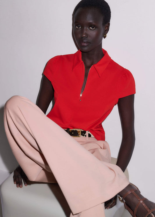 Red Cap Sleeve Polo Top | ME+EM
