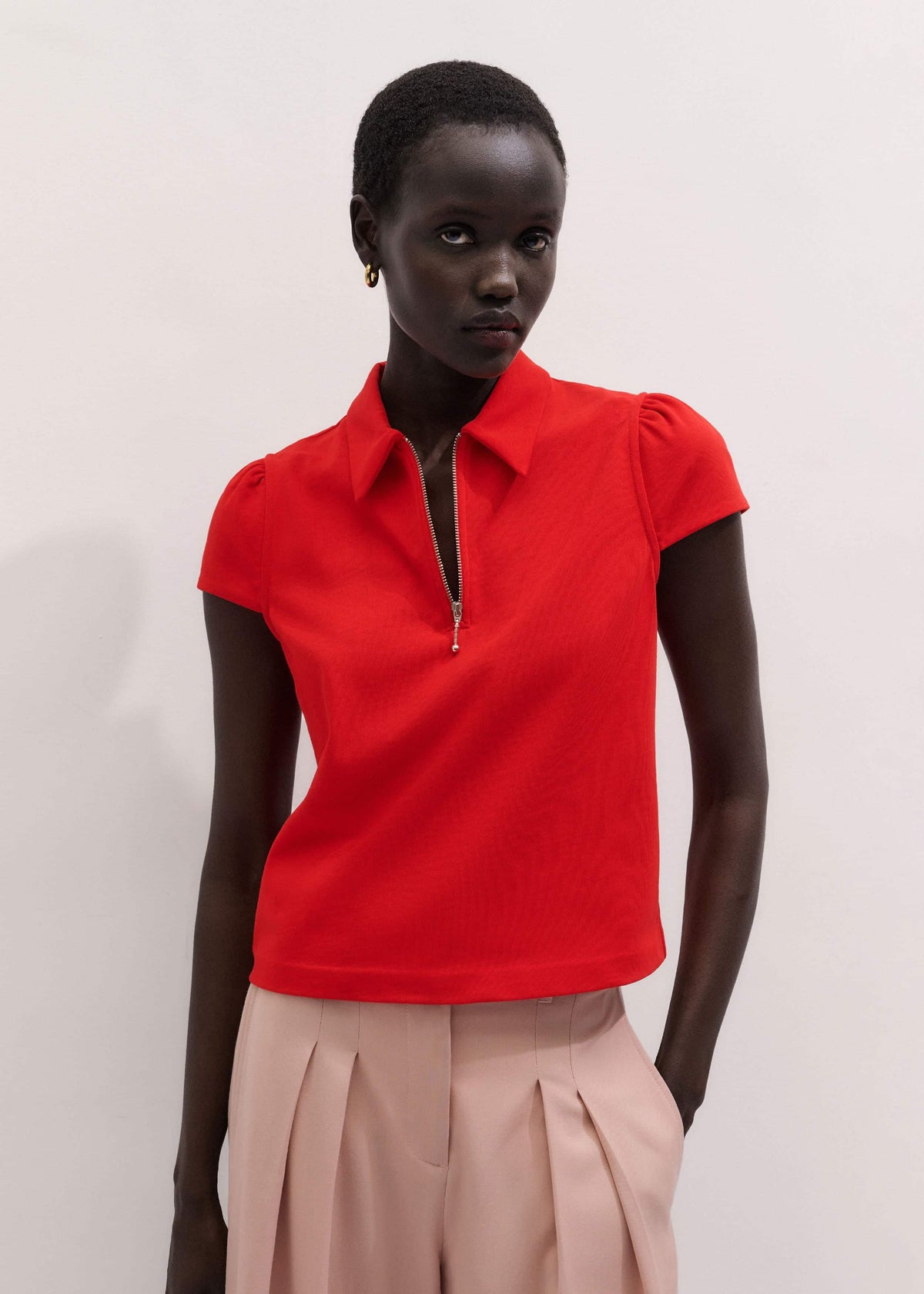 Red Cap Sleeve Polo Top | ME+EM