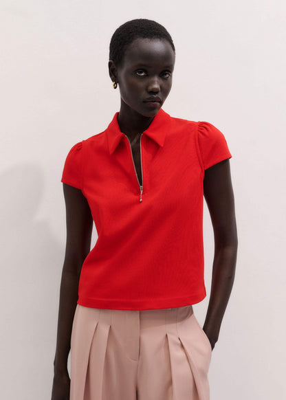Red Cap Sleeve Polo Top | ME+EM