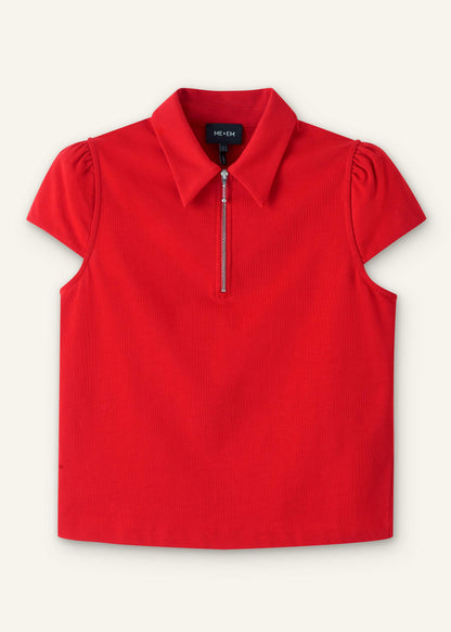 Red Cap Sleeve Polo Top | ME+EM
