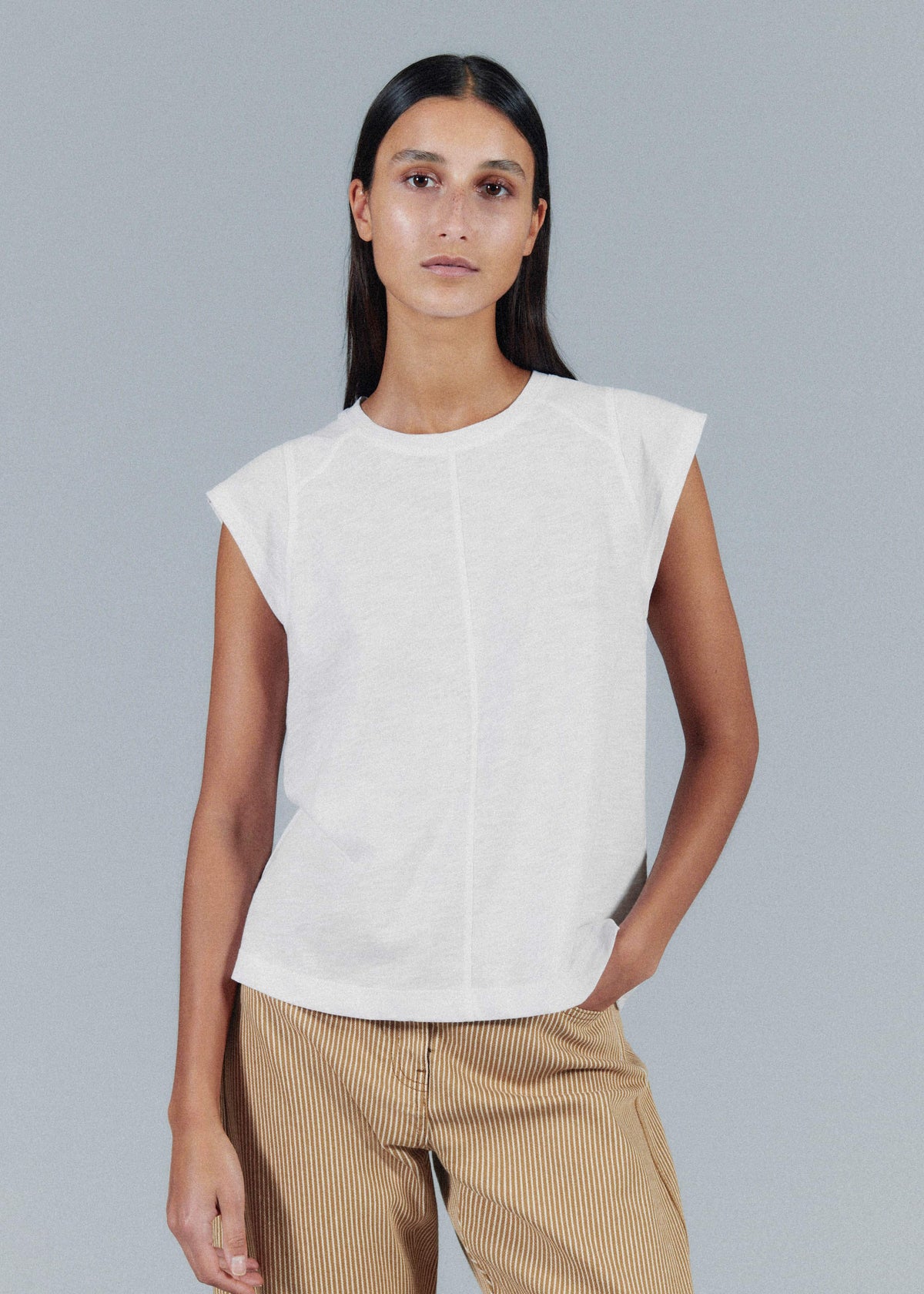 White Cap Sleeve Crew Neck Swing Tee | ME+EM