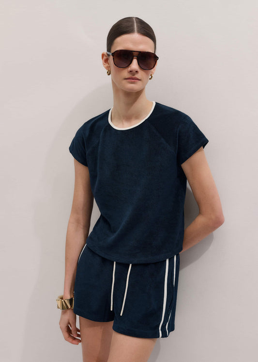 Navy Toweling Rib Trim Baby Tee | ME+EM