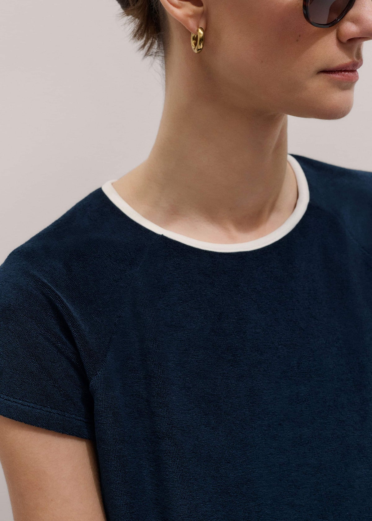 Navy Toweling Rib Trim Baby Tee | ME+EM
