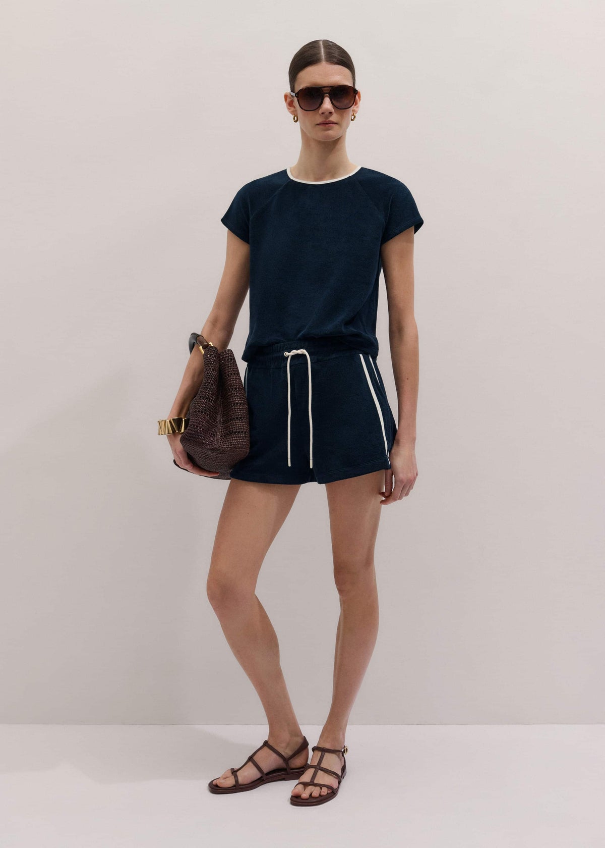 Navy Toweling Rib Trim Baby Tee | ME+EM