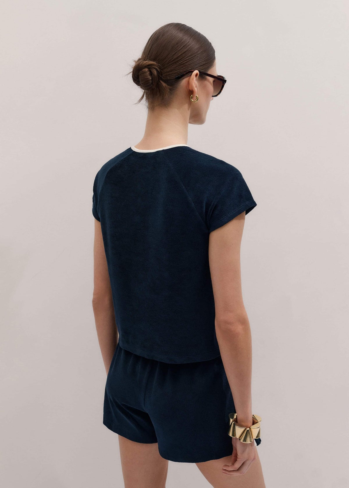 Navy Toweling Rib Trim Baby Tee | ME+EM