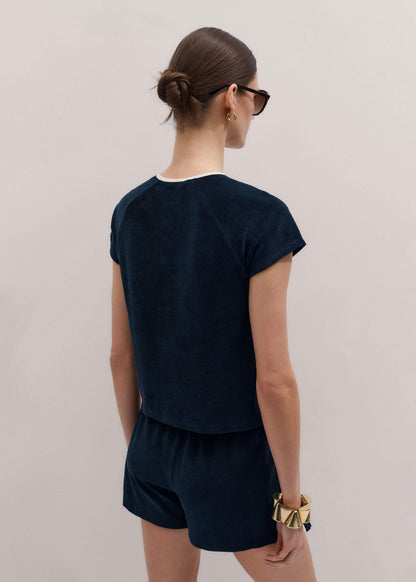 Navy Toweling Rib Trim Baby Tee | ME+EM