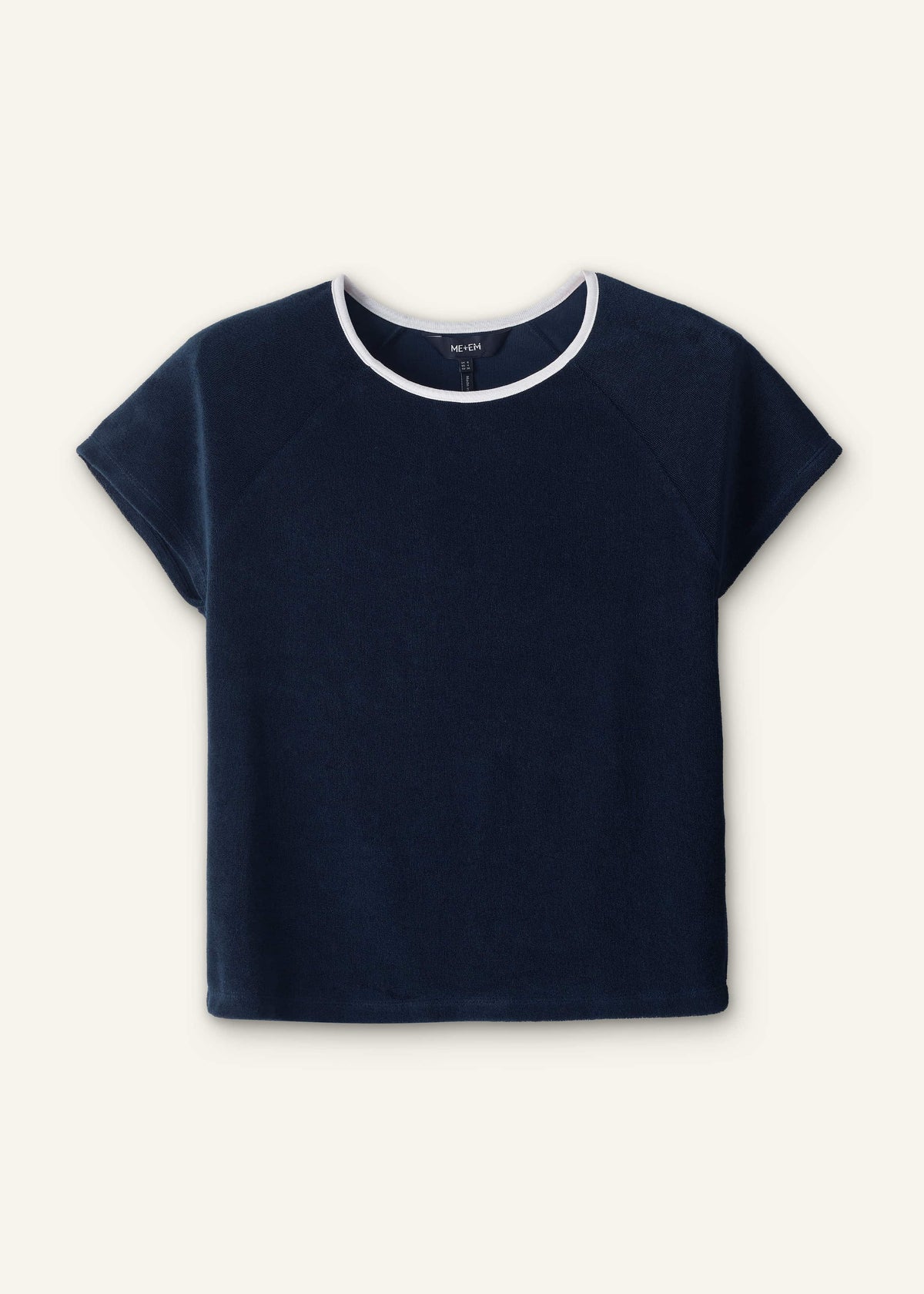 Navy Toweling Rib Trim Baby Tee | ME+EM
