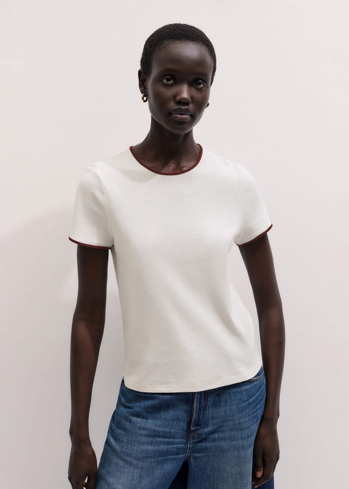 Cream Contrast Trim Slim Tee | ME+EM