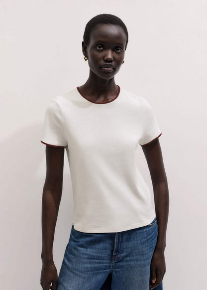 Cream Contrast Trim Slim Tee | ME+EM