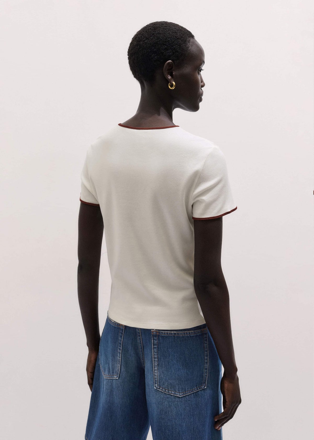 Cream Contrast Trim Slim Tee | ME+EM