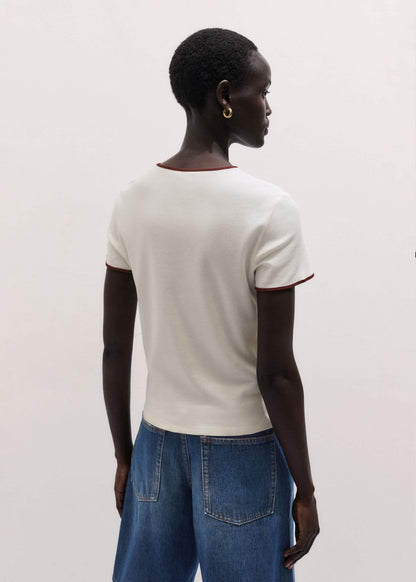 Cream Contrast Trim Slim Tee | ME+EM