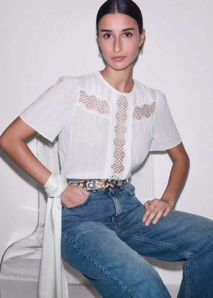 White Embroidered Cutout Tee | ME+EM