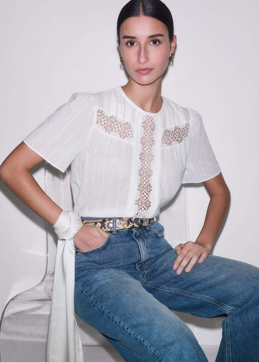 White Embroidered Cutout Tee | ME+EM