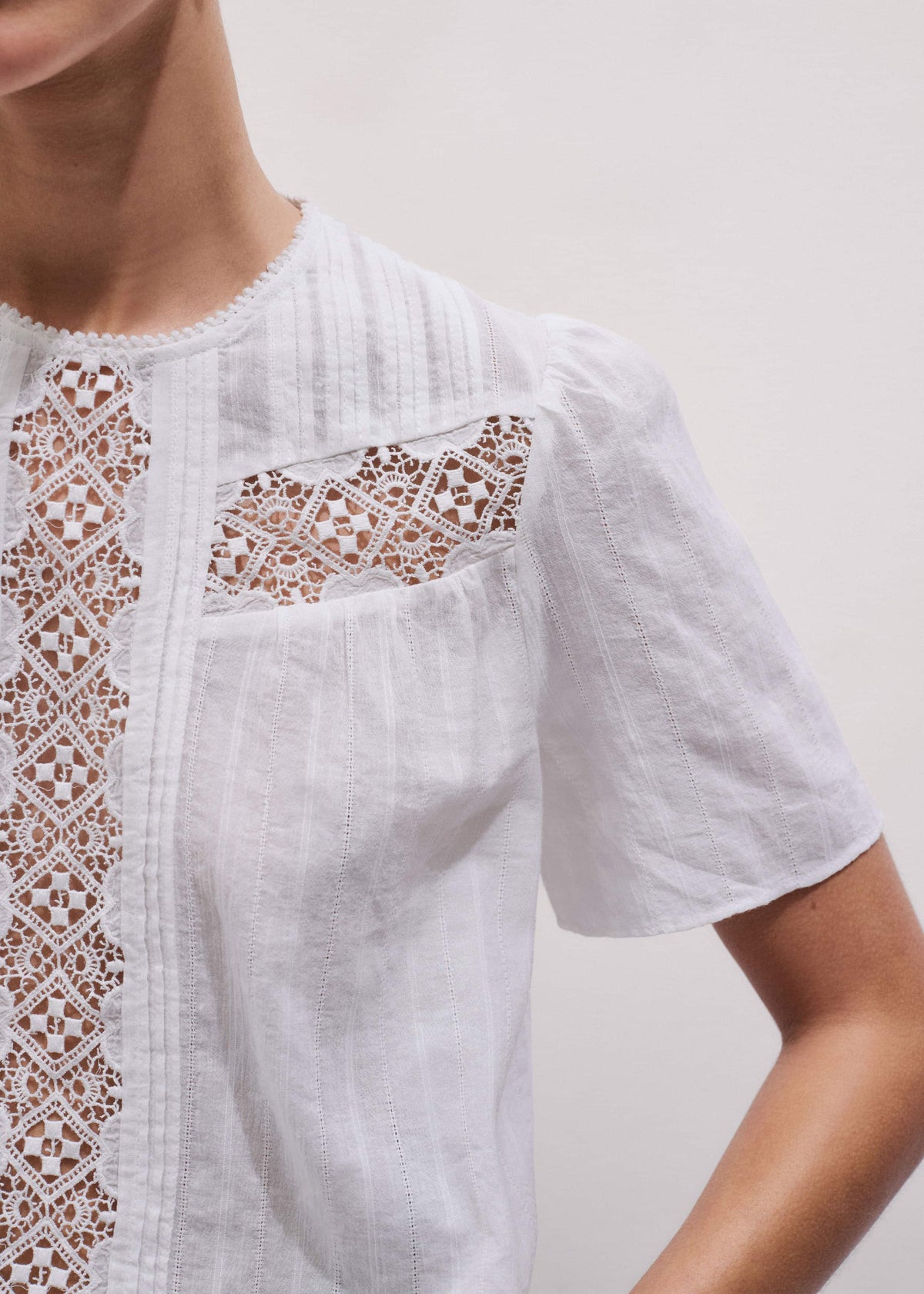 White Embroidered Cutout Tee | ME+EM