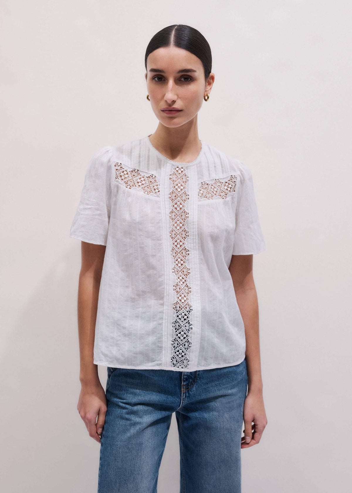 White Embroidered Cutout Tee | ME+EM