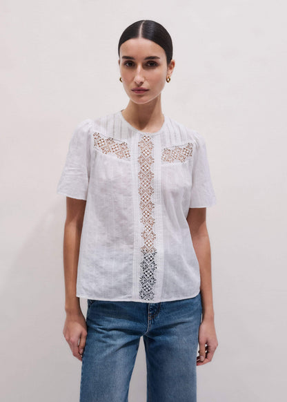 White Embroidered Cutout Tee | ME+EM
