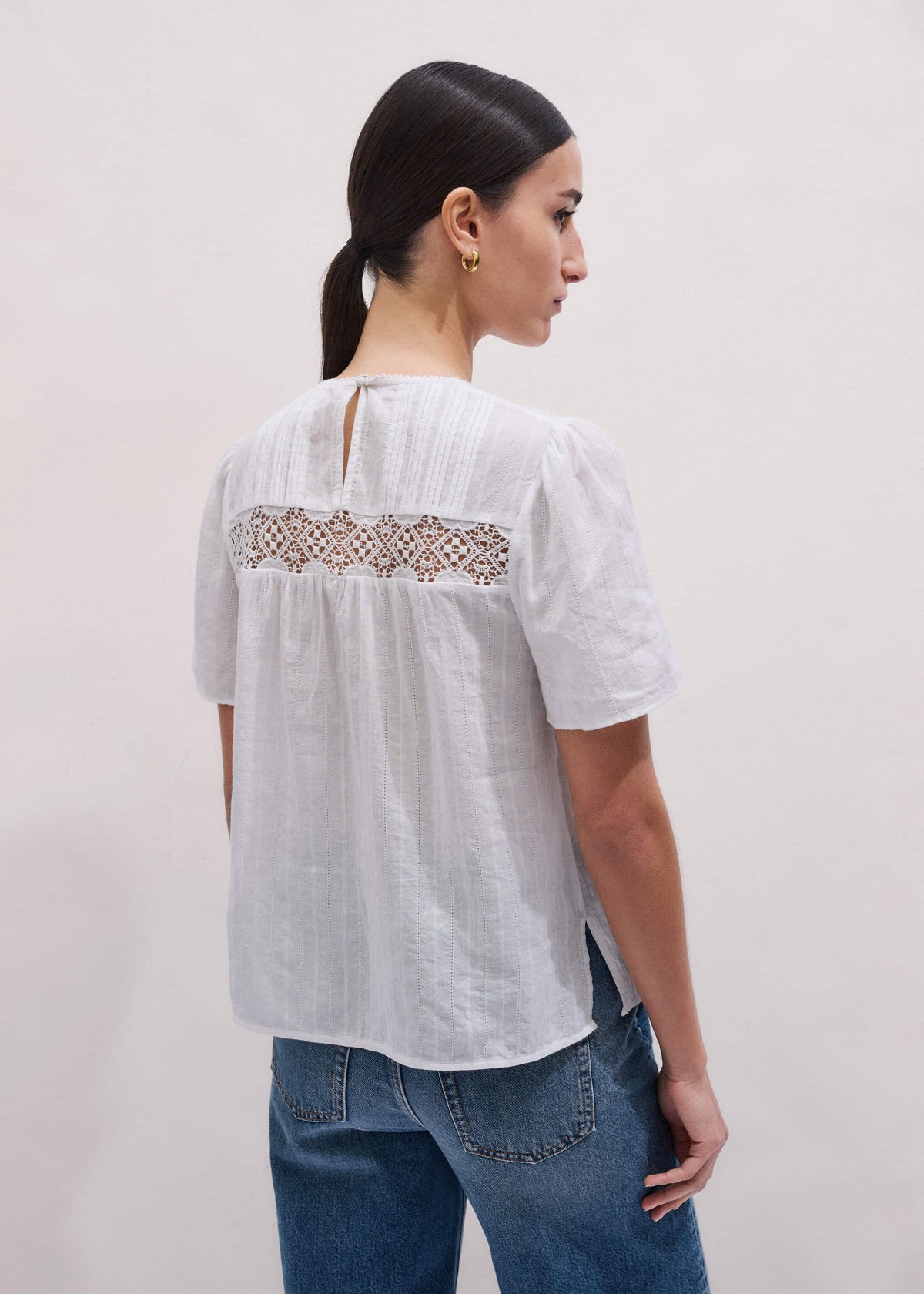 White Embroidered Cutout Tee | ME+EM