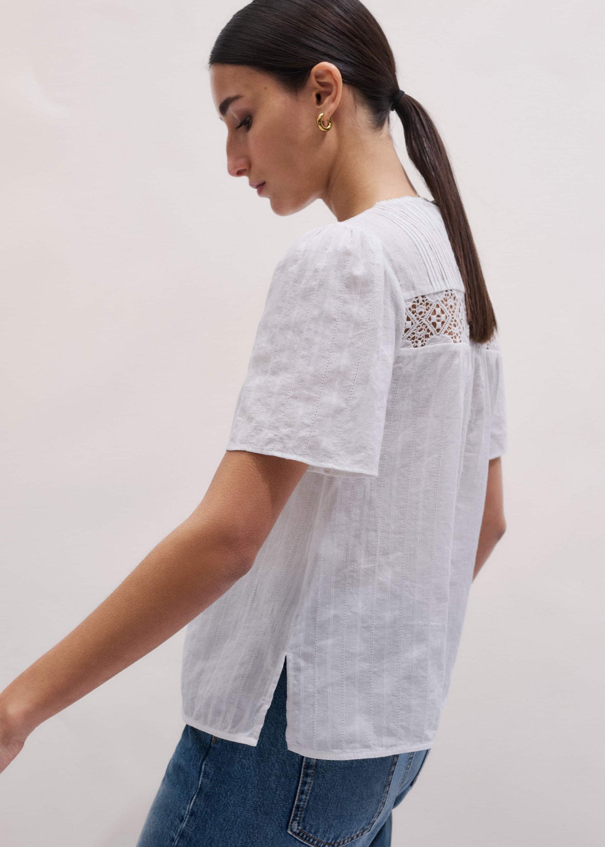 White Embroidered Cutout Tee | ME+EM
