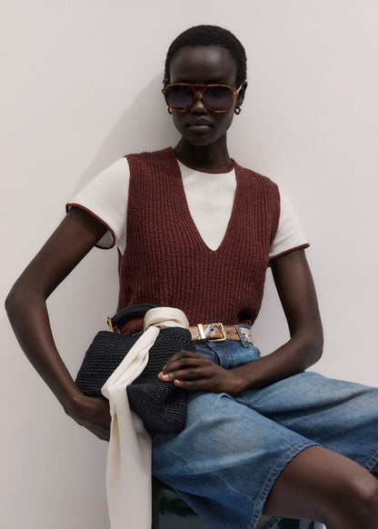 Cinnamon Brown Relaxed Knit Vest | ME+EM