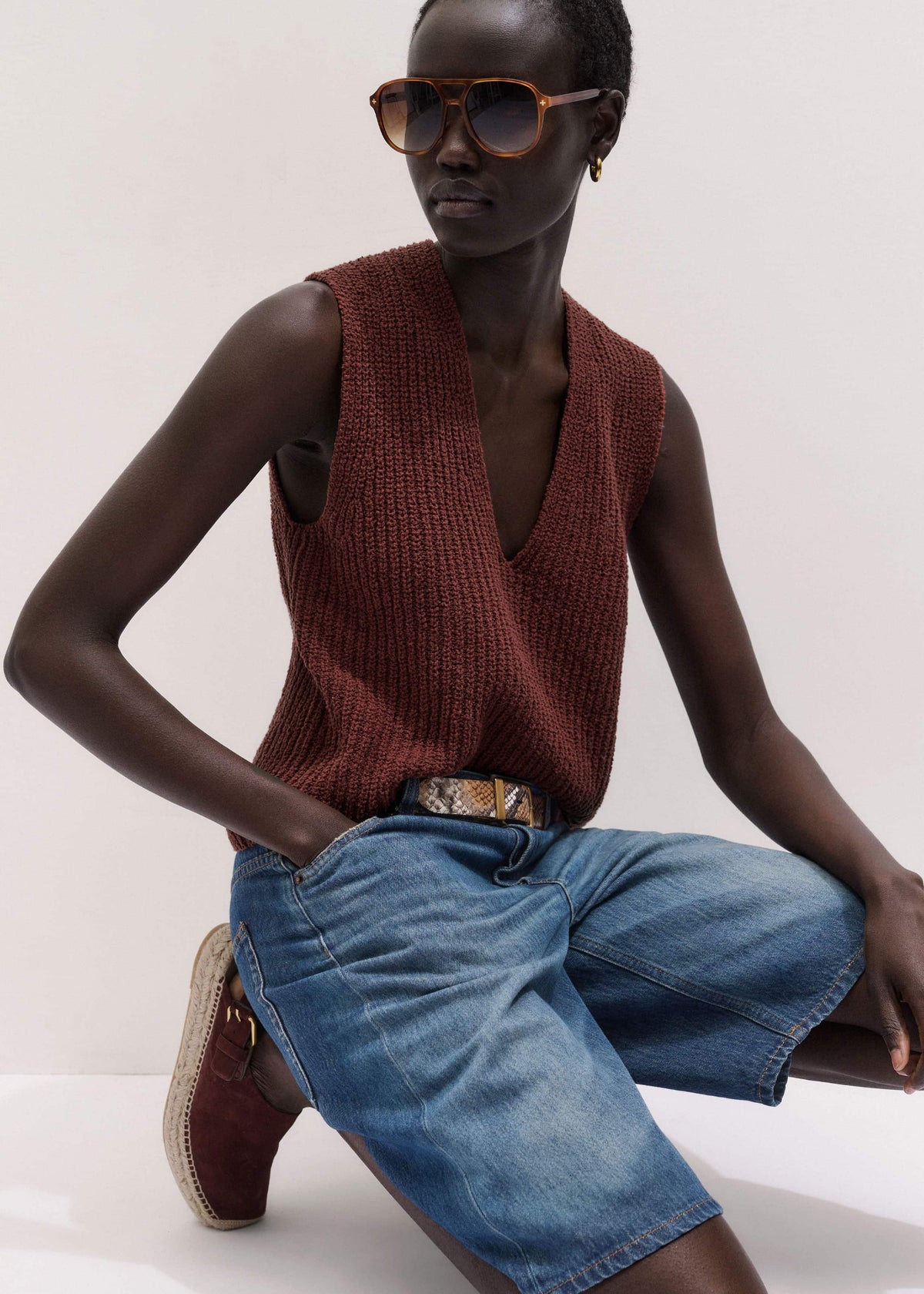 Cinnamon Brown Relaxed Knit Vest | ME+EM