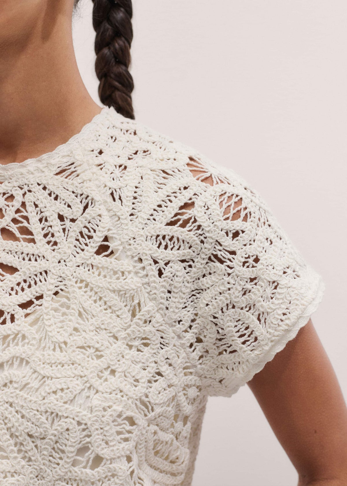 Cream Lace Crochet Crop Tee | ME+EM