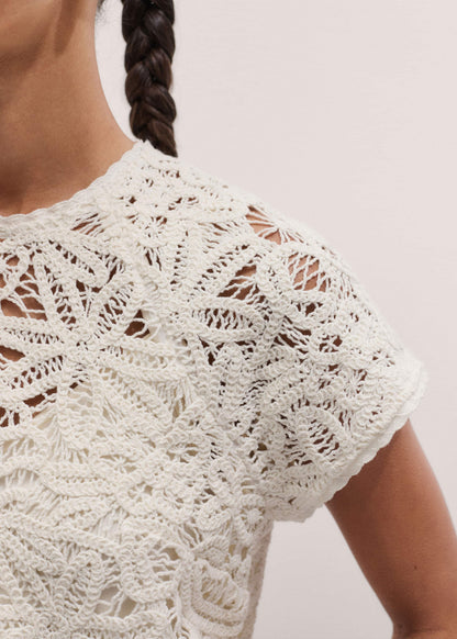 Cream Lace Crochet Crop Tee | ME+EM